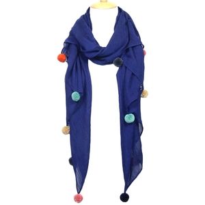 Scarf with Multicolor Pom Poms